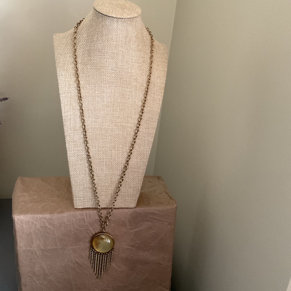 Tabolt Antique Gold Toned Pendant Necklace with Fringe